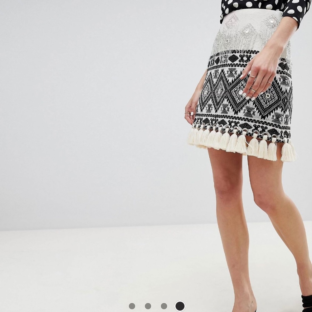 River Island Tassel Beaded A-Line Mini Skirt